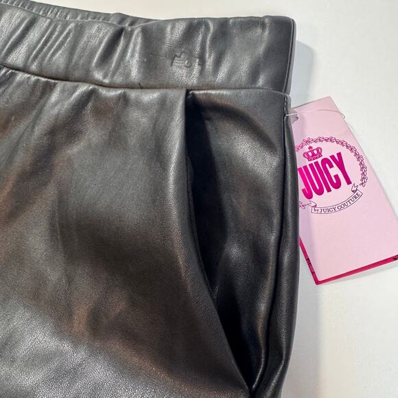NWT Juicy Couture Faux Leather Black Joggers Elastic Waist Large Sporty Casual - Picture 11 of 12